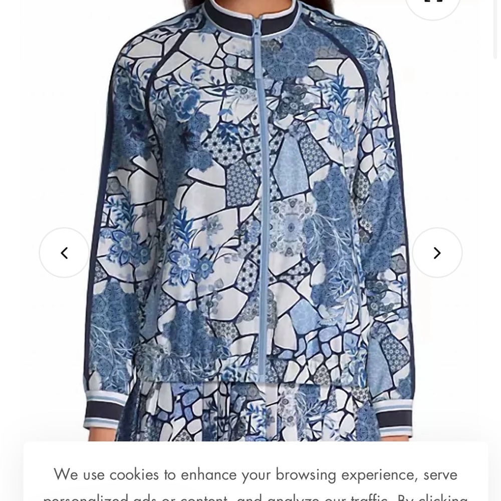 Johnny Was Blue and White Floral Bomber Jacket